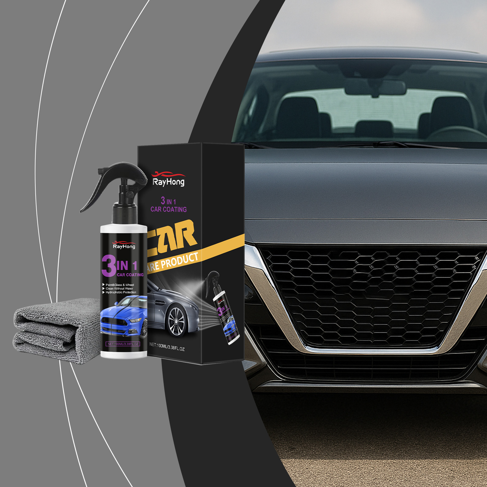 Spray de tinta automóvel 3 em 1 Rayhong: para clarear, proteger contra o pó e as manchas, além de realizar a manutenção e o polimento de superfícies a - Image 2