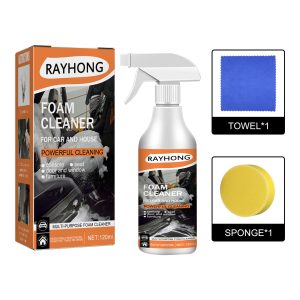 Produto de limpeza multiusos em espuma para automóveis, removedor de nódoas em bancos de tecido e plástico do volante.