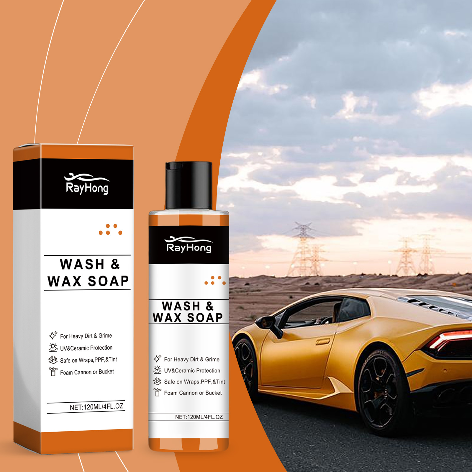 Líquido para Lavagem de Automóveis Rayhong com Aroma a Laranja, Descontaminação de Pó na Lavagem de Automóveis Doméstica, Agente de Limpeza Concentrad - Image 2