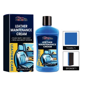Creme para a manutenção de peles, removedor de nódoas e polidor para pele de sofás e bancos de automóveis.