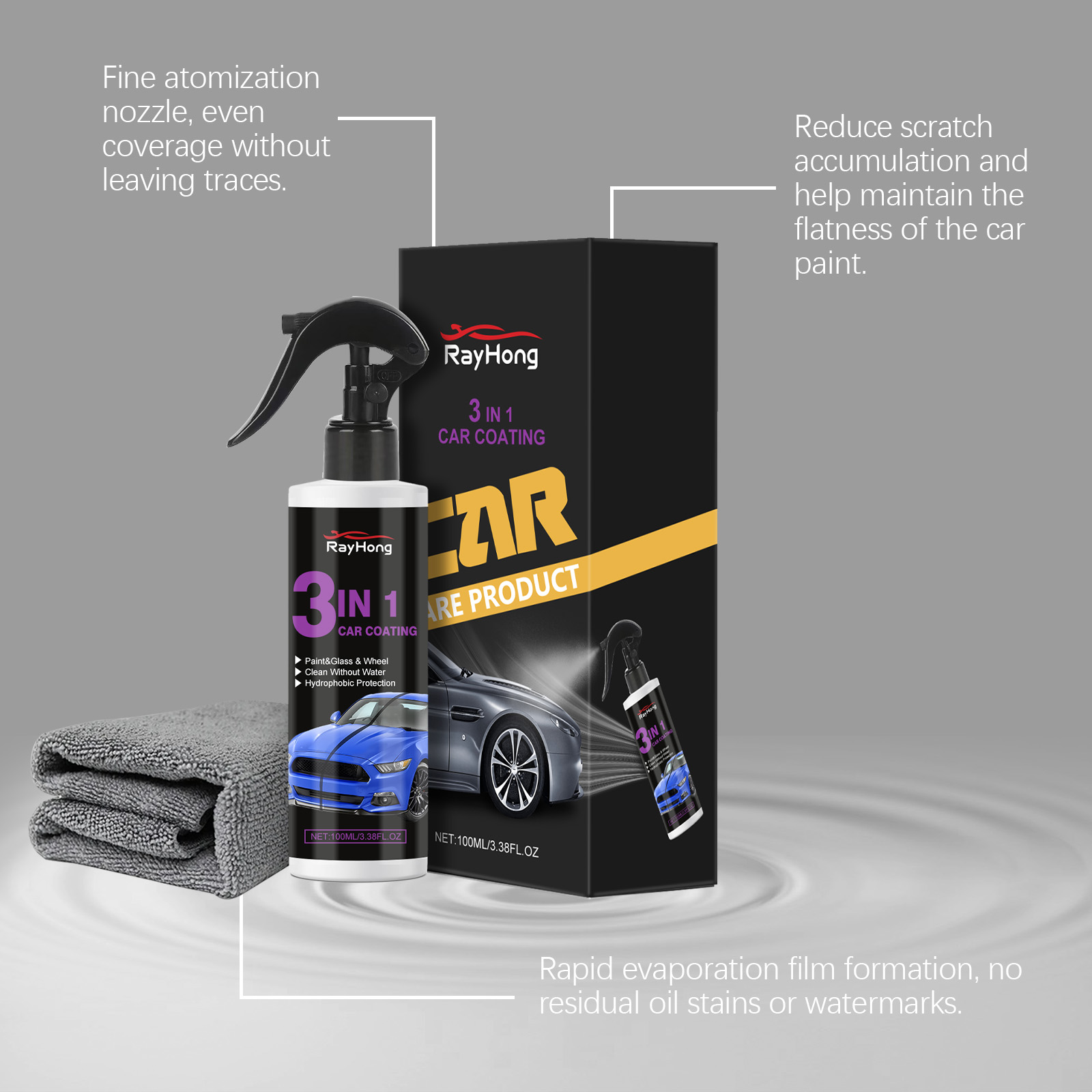 Spray de tinta automóvel 3 em 1 Rayhong: para clarear, proteger contra o pó e as manchas, além de realizar a manutenção e o polimento de superfícies a - Image 4