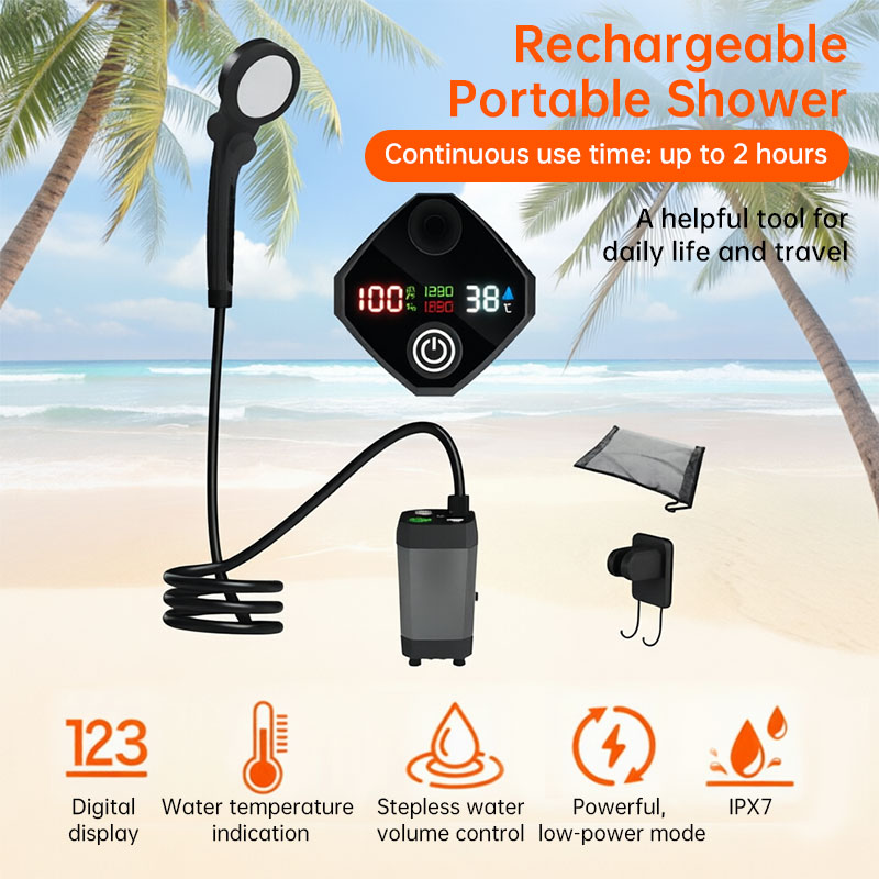 Kit de chuveiro portátil para uso no exterior, bomba de água recarregável de 6000mAh com visor para campismo e banho de animais de estimação. - Image 8
