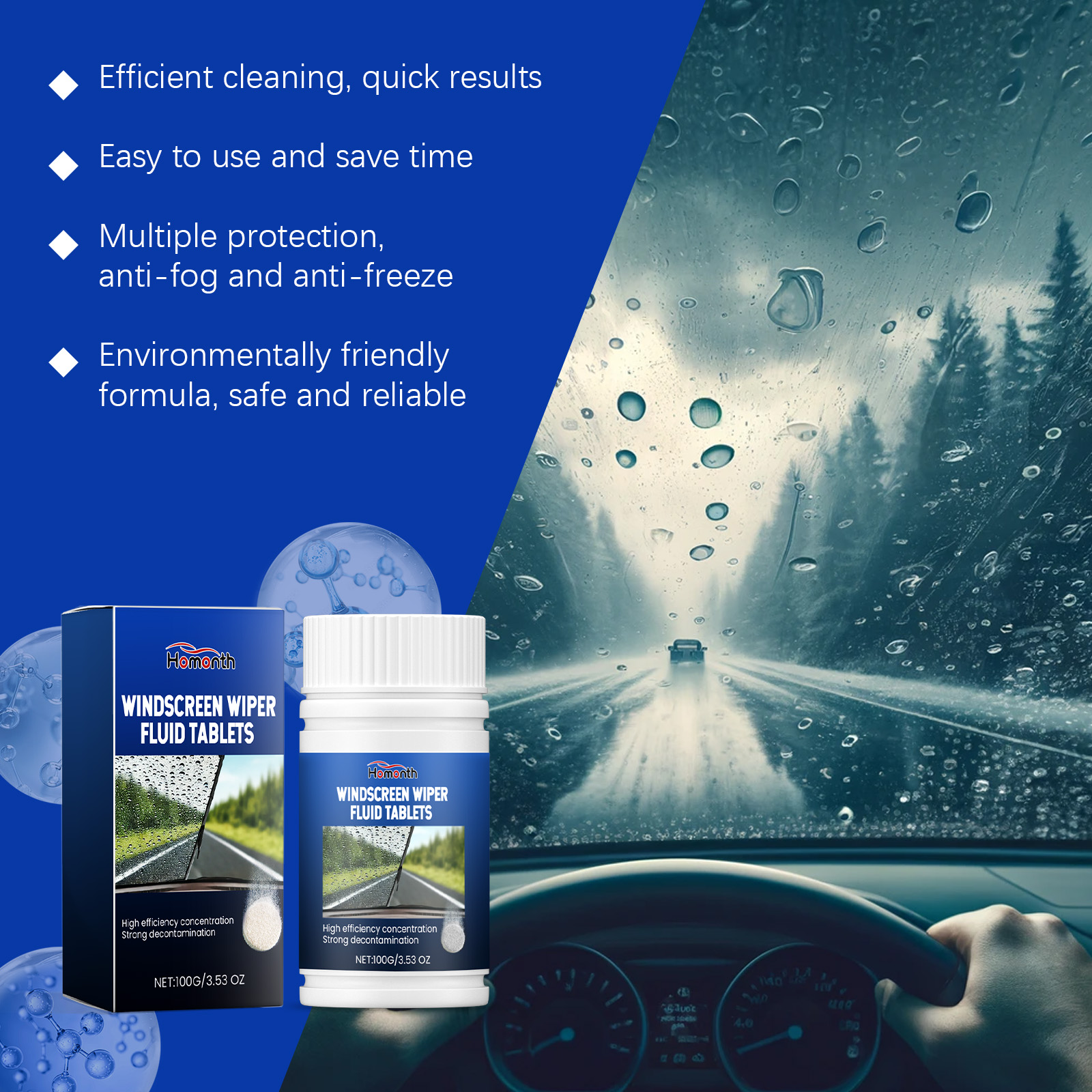 Limpeza de para-brisas automóveis com lenço efervescente. Remove manchas e película de óleo. Limpeza transparente do para-brisas. - Image 4