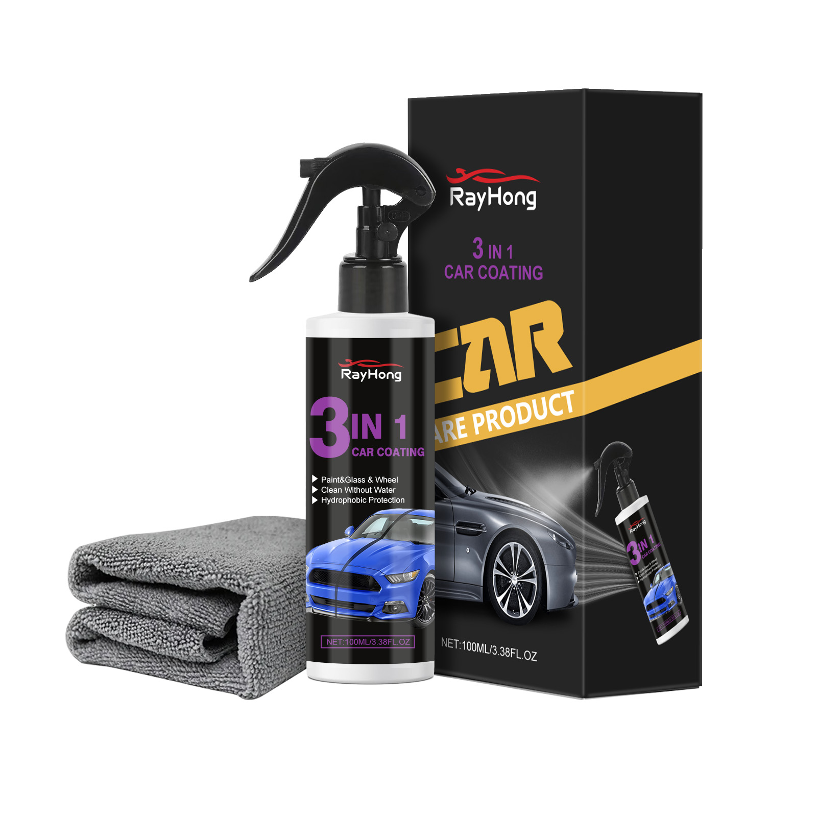 Spray de tinta automóvel 3 em 1 Rayhong: para clarear, proteger contra o pó e as manchas, além de realizar a manutenção e o polimento de superfícies a