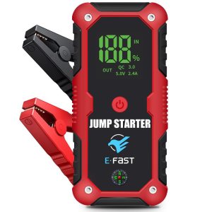 Carregador de Bateria Portátil 12V para Arranque de Emergência em Automóveis com Luz LED