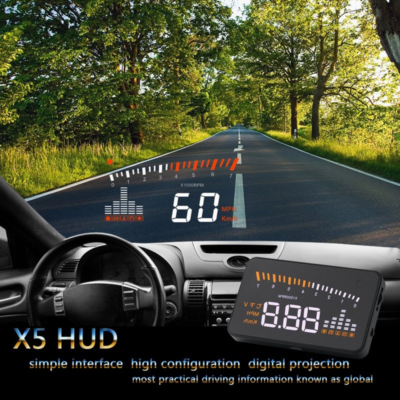 X5 Car HUD Head Up Display OBD II EOBD Sistema de aviso de excesso de velocidade com correspondência automática Projetor no para-brisas Alarme de velo - Image 2