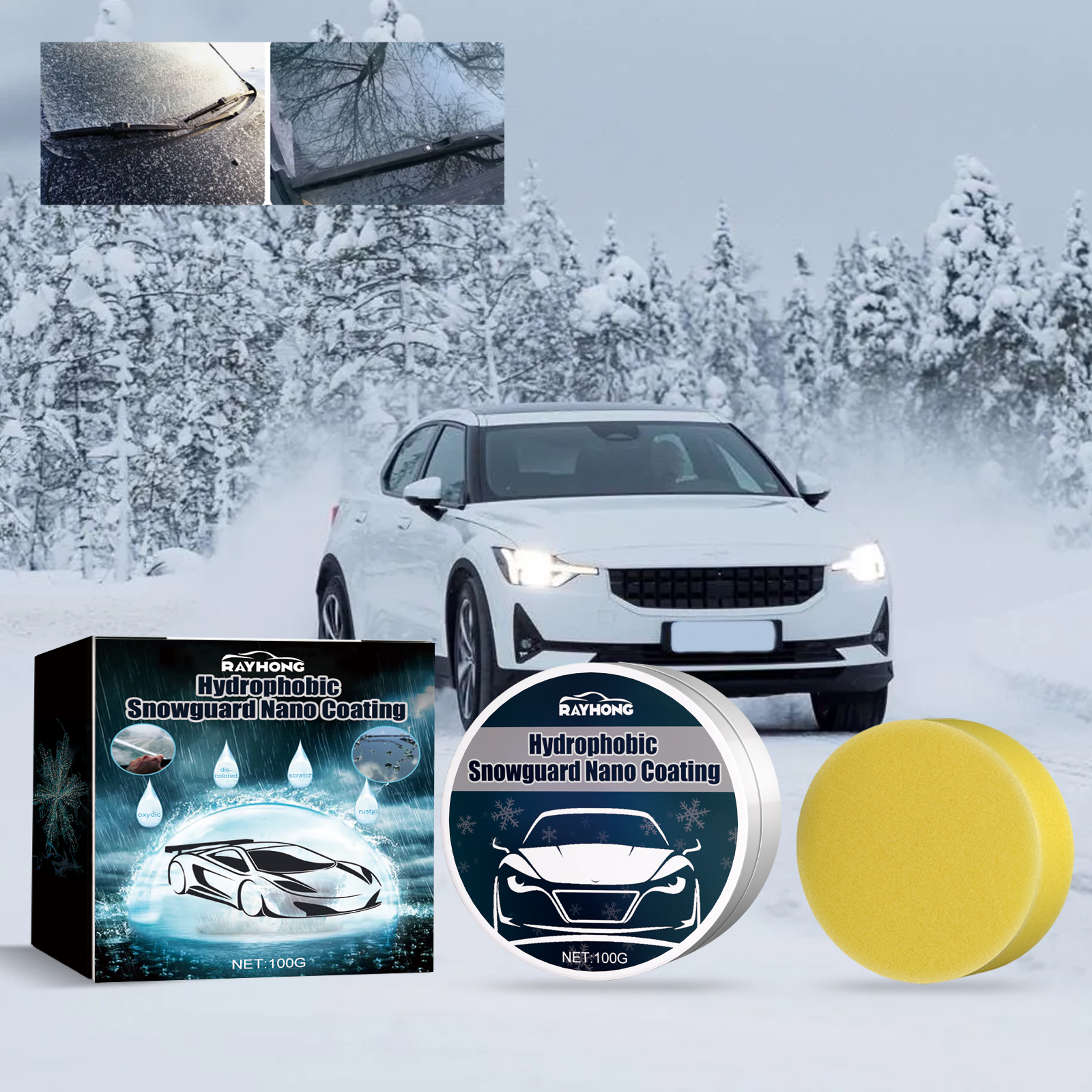 Creme removedor de neve para automóveis, creme anticongelante para pára-brisas e descongelante para vidros de automóveis.