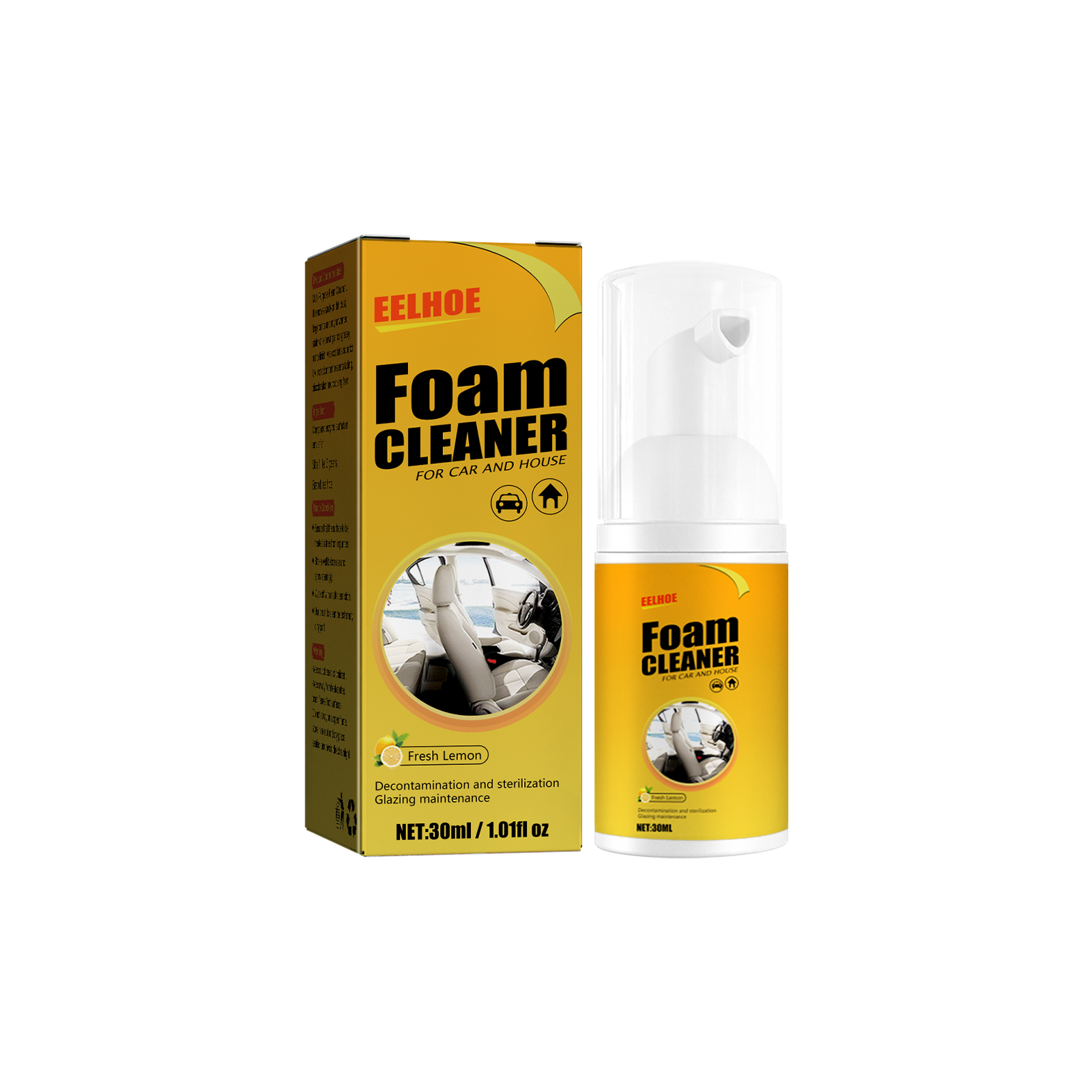 Produto de limpeza de espuma para volante automóvel, desinfetante multifuncional para interiores de bancos em pele e estofos.