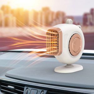 Aquecedor portátil pequeno para automóvel, 12V/24V, com design criativo e aquecimento rápido. Mini ventilador.