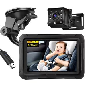 Monitor de bebé para automóvel de 4,3 polegadas, modelo privado, HD 1080P, espelho retrovisor para bebé.