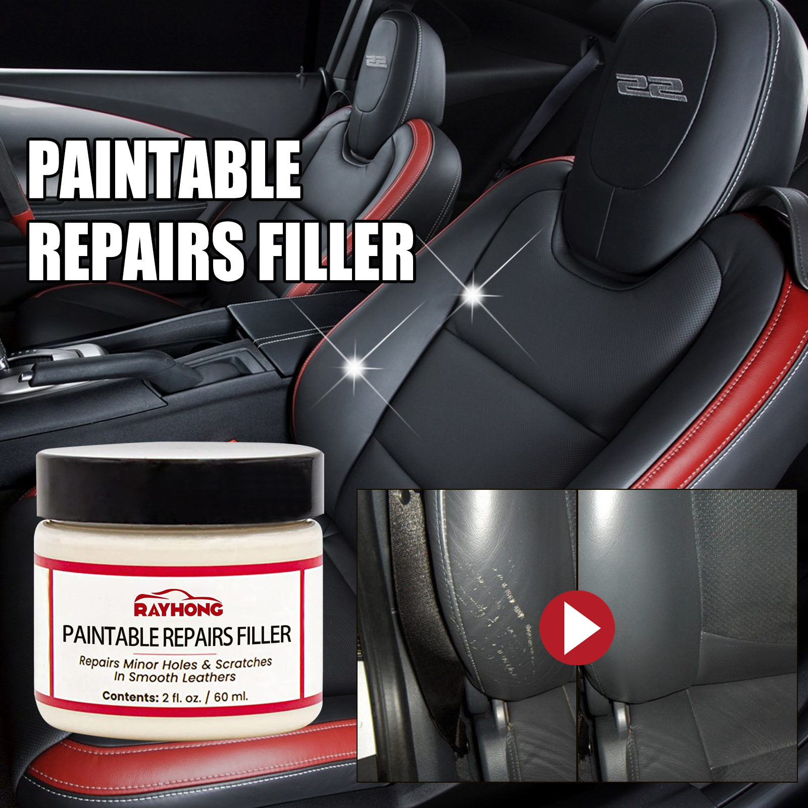 Massa para reparações que pode ser pintada, creme para reparar riscos em bancos de automóveis e sofás de pele. - Image 3