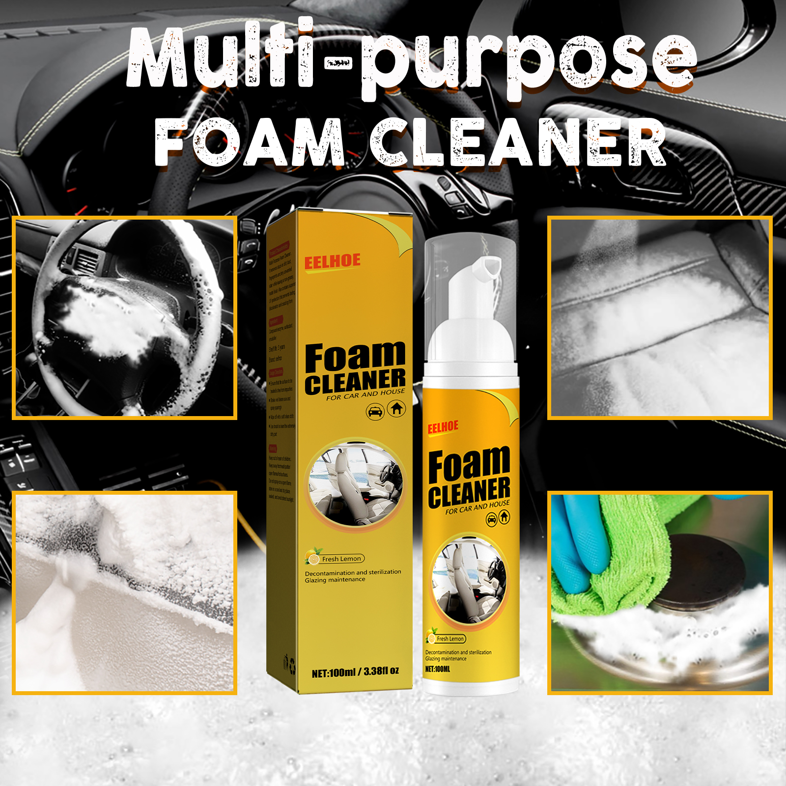 Produto de limpeza de espuma para volante automóvel, desinfetante multifuncional para interiores de bancos em pele e estofos. - Image 4