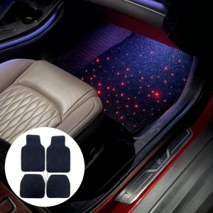 Tapetes de fibra ótica para automóvel, conjunto completo de 4 peças com efeito estrelado.