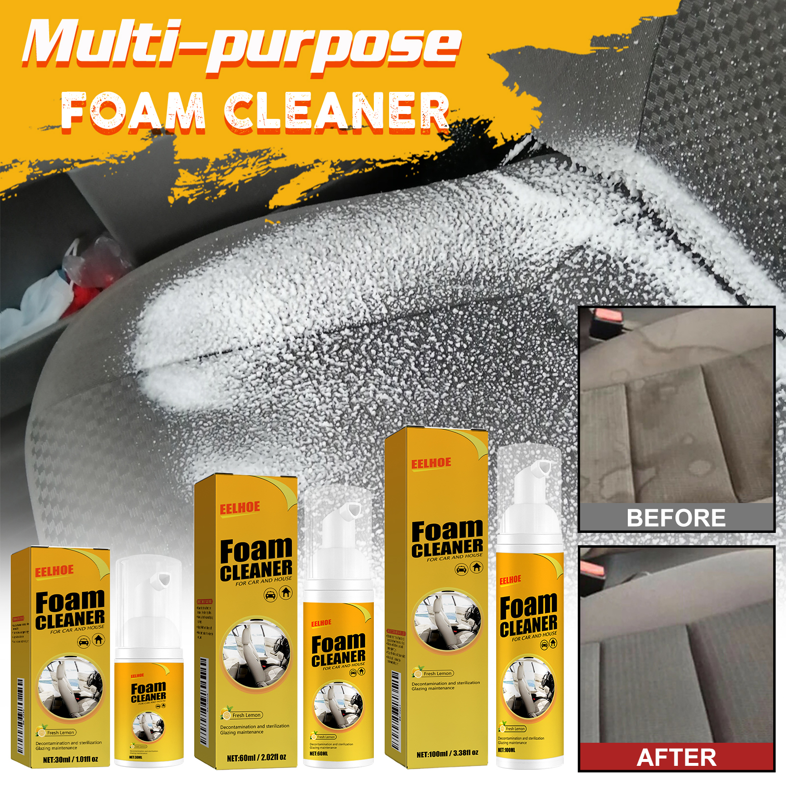 Produto de limpeza de espuma para volante automóvel, desinfetante multifuncional para interiores de bancos em pele e estofos. - Image 3