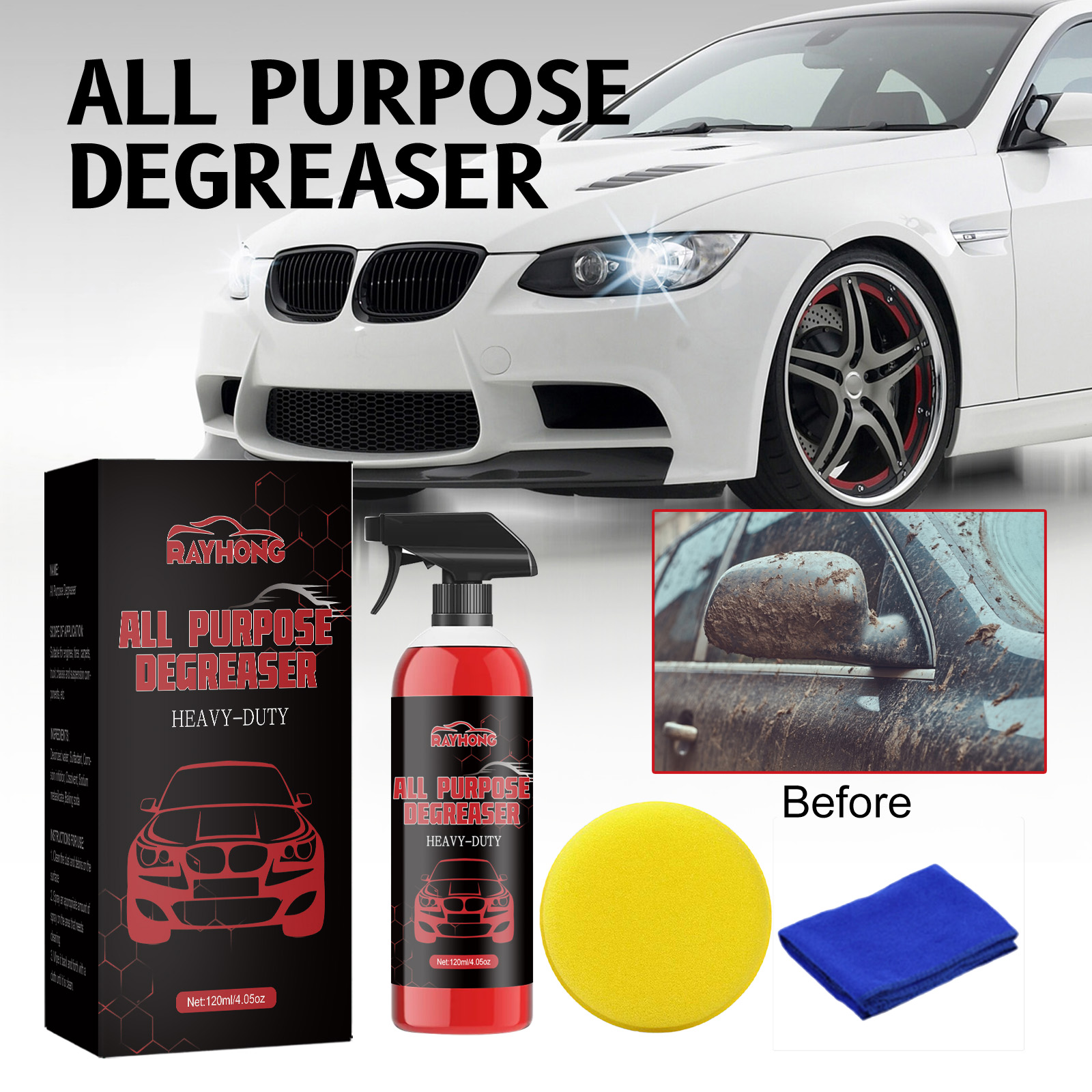 Produto de limpeza multifuncional para automóveis, potente descontaminação da pintura, tampões e metais.