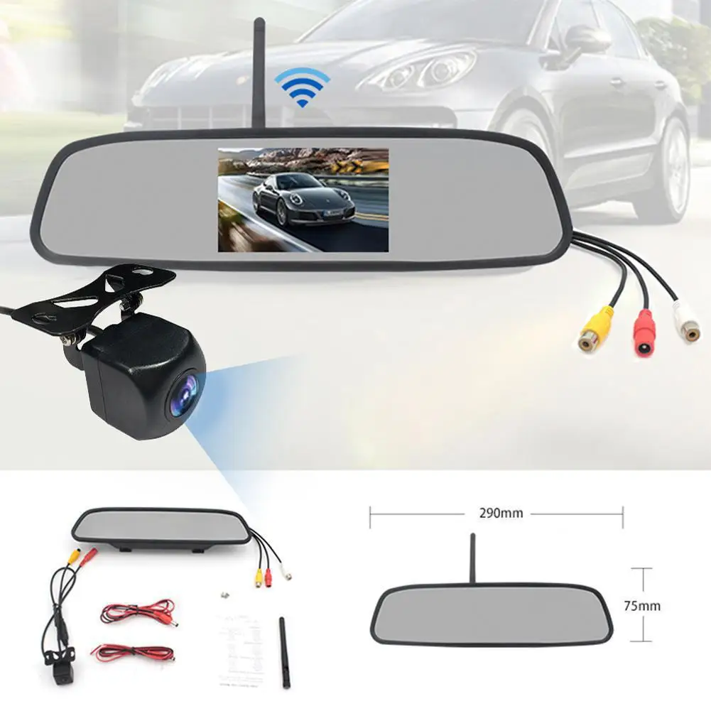 Câmara de espelho retrovisor DVR de 4,3 polegadas + câmara de marcha-atrás sem fios para automóvel, gravador de vídeo automóvel - Image 2