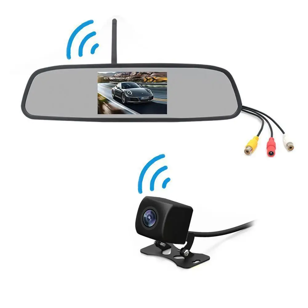 Câmara de espelho retrovisor DVR de 4,3 polegadas + câmara de marcha-atrás sem fios para automóvel, gravador de vídeo automóvel - Image 3