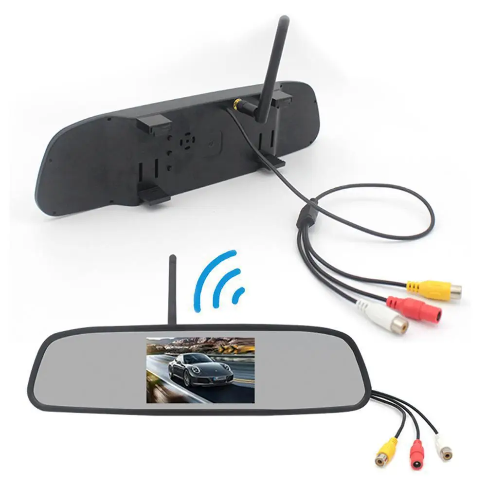 Câmara de espelho retrovisor DVR de 4,3 polegadas + câmara de marcha-atrás sem fios para automóvel, gravador de vídeo automóvel